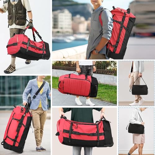 Rolling Duffle Bag with Wheels,86L 30”Carry on Luggage with Wheels,Folding Travel Bag,Duffle Backpack with Separate Shoe Compartment (Red) - color: red, size: 86L duffle bag