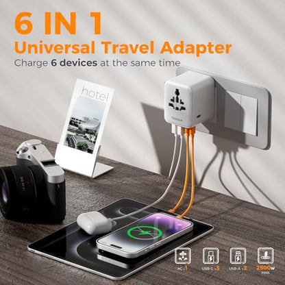 TESSAN Universal Travel Adapter 28W, International Power Adapter - color: Grey white