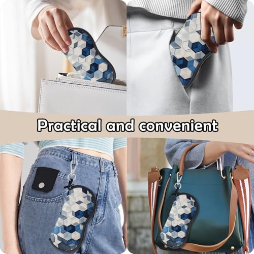 Glasses Case Eyeglass Sunglasses Zipper Soft Neoprene Ultra Light Pouch Metal Belt Clip Aesthetic Women Men - color: E14-blue and White