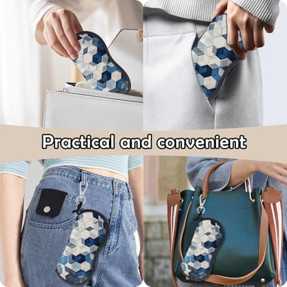 Glasses Case Eyeglass Sunglasses Zipper Soft Neoprene Ultra Light Pouch Metal Belt Clip Aesthetic Women Men - color: E14-blue and White