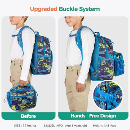 Choco Mocha Dinosaur Backpack Set Kids Backpacks for Boys, Boys Backpack with Lunch Box & Water Bottle, Elementary School Bookbag Age 6-8 17 Inch, Blue - color: Truck Orange