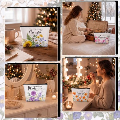 Sweetude 12 Pcs Inspirational Makeup Bags Bulk Christian Gifts Cosmetic Bag - style: Inspirational