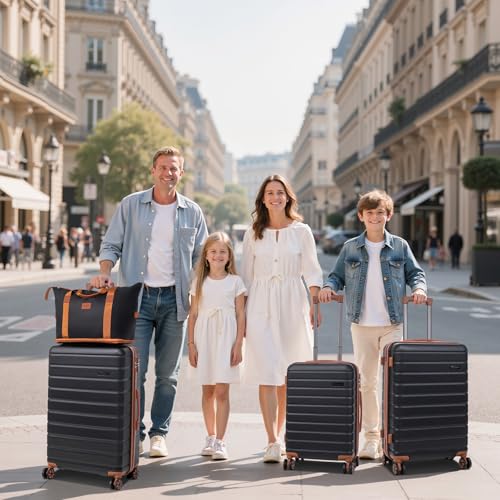 Cosbarn Luggage Sets 5 Piece, Hardshell Suitcases with Wheels, TSA Lock - color: Black