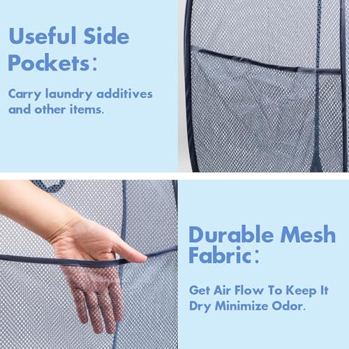 2 Pack Pop Up Laundry Hampers, 70 L Collapsible Foldable Mesh Basket, Blue - color: 2 PCS Blue