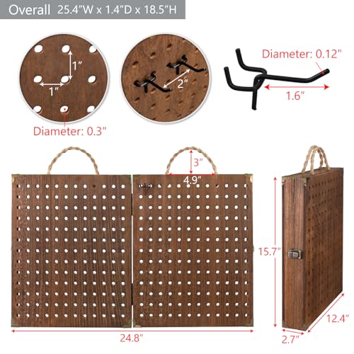 MOOCA Foldable Wooden Pegboard Jewelry Display with 48 Hooks, Brown - color: Brown