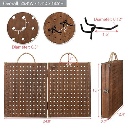 MOOCA Foldable Wooden Pegboard Jewelry Display with 48 Hooks, Brown - color: Brown