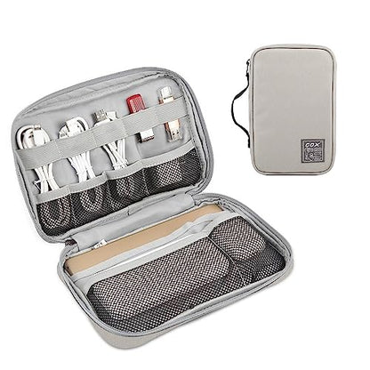 GOX Tech Pouch Accessories Case Organizer for Travel Small Electronics Bag - color: BEIGE-Large