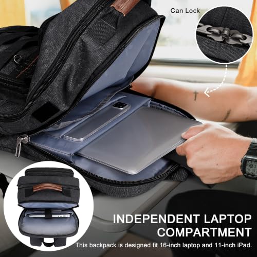 WITZMAN Canvas Travel Backpack for Men Multiple Pockets - color: Black