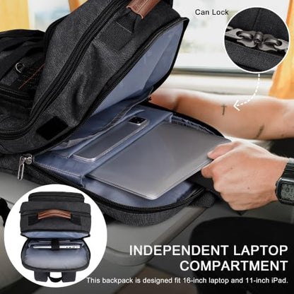WITZMAN Canvas Travel Backpack for Men Multiple Pockets - color: Black