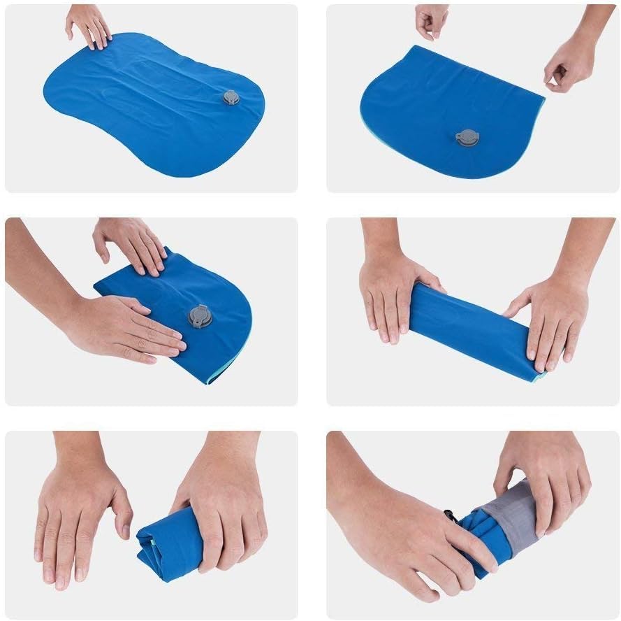 Inflatable Camping Travel Pillow，Compressible, Compact, Comfortable, Ergonomic Inflating Pillows for Neck & Lumbar Support While Camp, Hiking, Backpacking - color: Blue