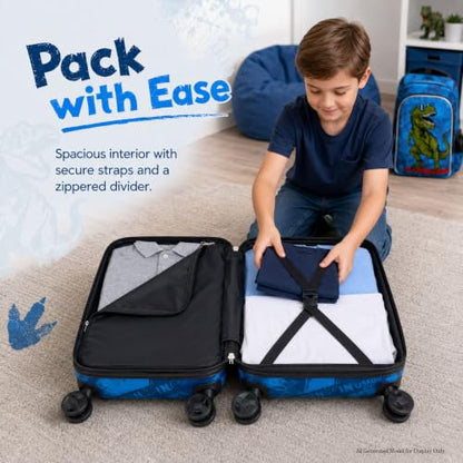 5PC Boys Luggage Set, Kids Dinosaur Suitcase, 16" Carry-On for Travel - color: 5PC Kids Luggage Set - Dinosaur Blue