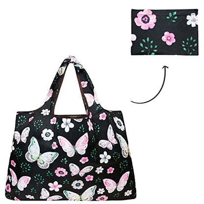 allydrew Large Foldable Tote Nylon Reusable Grocery Bags, Midnight Butterfly - color: Midnight Butterfly