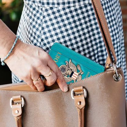 TOURSUIT RFID Blocking Passport Holder, Leather Travel Wallet, Light Blue - color: Light Blue