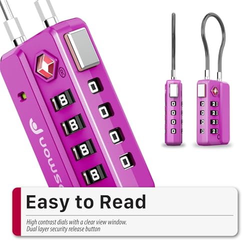 Fosmon TSA Approved Luggage Locks, 4 Digit Combination Cable Travel Lock for Suitcase & Backpack, Heavy Duty Metal Body Padlock with Open Alert Indicator (Purple, 2 Pack) - color: Purple 2 pack