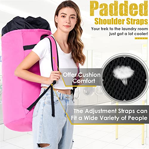 Backpack Laundry Bag, 115L Heavy Duty Extra Large College Laundry Backpack, Dirty Clothes Bag with Shoulder Straps, Laundry Hamper Bag with Drawstring Closure for College Dorm, Apartment Pink - color: Pink