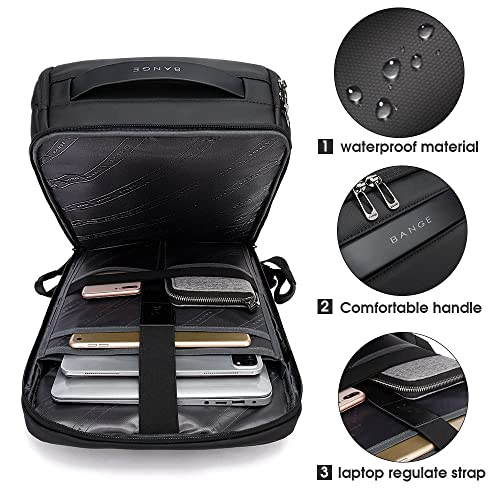 BANGE Business Smart Backpack Waterproof fit 15.6 Inch Laptop Backpack with USB Charging Port,Travel Durable Backpack - color: Black, size: Large