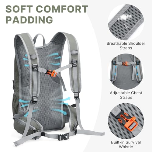 G4Free 20L Hiking Backpack with Waist Strap for Women Men - color: Grey
