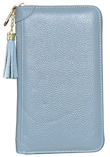 Easyoulife Credit Card Holder Wallet Womens Zipper Leather Case Purse RFID Blocking - color: Light Blue