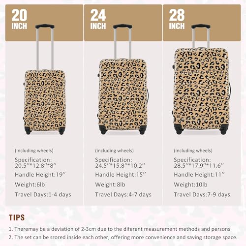 Merax Luggage Sets 3 Piece,Hardside Expandable Suitcase Set 20+24+28 IN - color: Leopard Brown, style: 3-piece Set(20/24/28)
