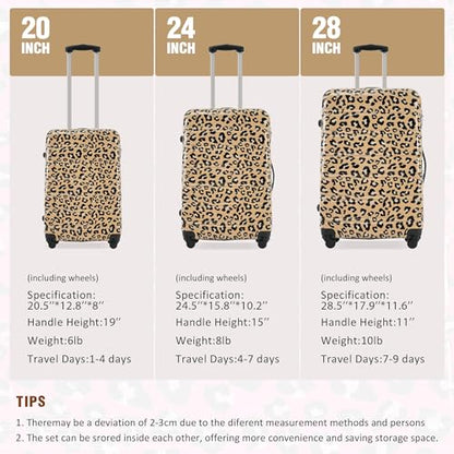 Merax Luggage Sets 3 Piece,Hardside Expandable Suitcase Set 20+24+28 IN - color: Leopard Brown, style: 3-piece Set(20/24/28)