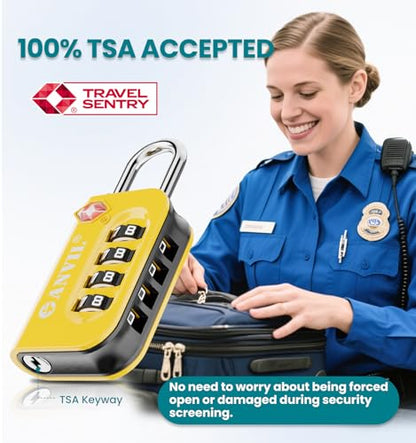 ANVIL TSA Approved Luggage Lock - 4 Digit Combination, 10,000 Combinations, Easy-Read Password Window, Travel Lock for Suitcases, Backpacks, Gym & Student Lockers, Baggage - color: 4 COLORS 1 PACK
