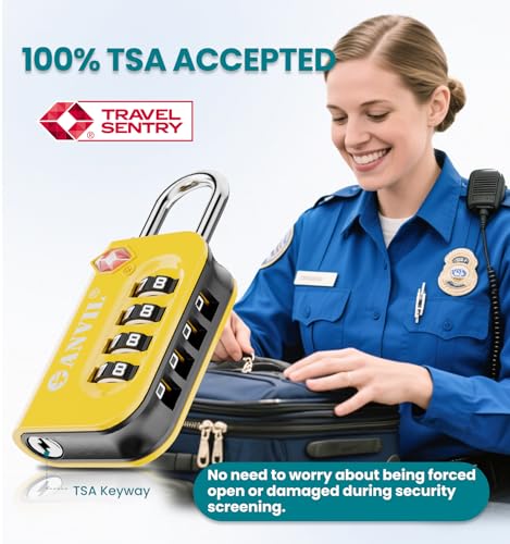 ANVIL TSA Approved Luggage Lock - 4 Digit Combination, 10,000 Combinations, Easy-Read Password Window, Travel Lock for Suitcases, Backpacks, Gym & Student Lockers, Baggage - color: YELLOW 1 PACK