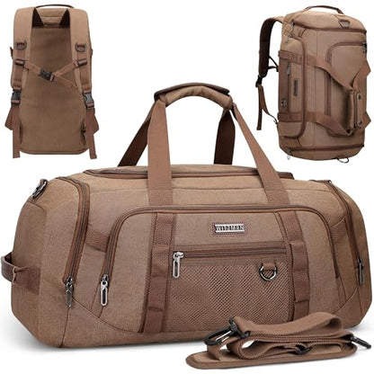 WITZMAN 캔버스 더플 백 남성용 3 in 1 컨버터블 백팩 40L 여행용, 브라운 색상, 빈티지 - color: 브라운 색상, size: 40L Standard