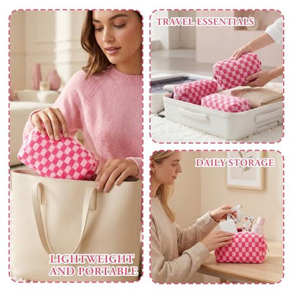 Gilprop 8 Pcs Checkered Makeup Bag Small Cosmetic Pouch Bulk,Hot Pink - color: Hot Pink