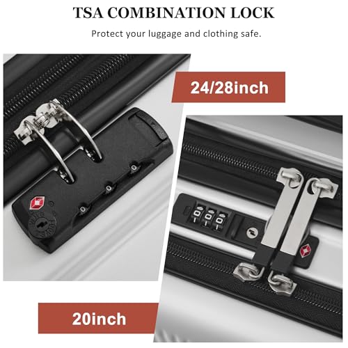 Merax Luggage Sets 5 Piece with Half-opening Hardside Suitcase Set - color: Silver, style: Luggage Set With Top Open 20