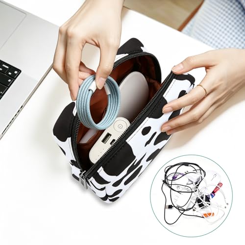 Electronics Travel Organizer, Small Tech Pouch for Cables & Chargers - color: Cow
