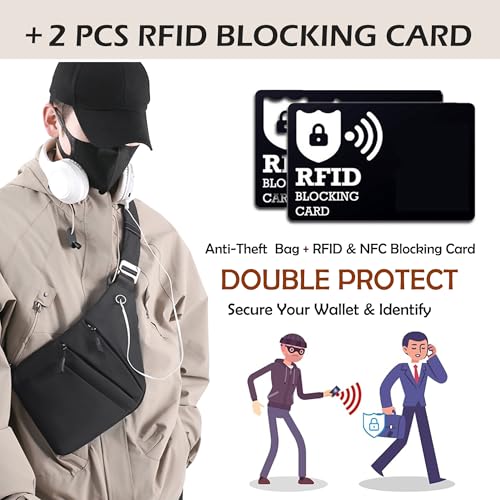 Anti Theft Crossbody Bags for Women Men, Multi-Pocket Shoulder Bag, Slim Sling Bags with 2 RFID Blocking Card - color: Left Shoulder-gray