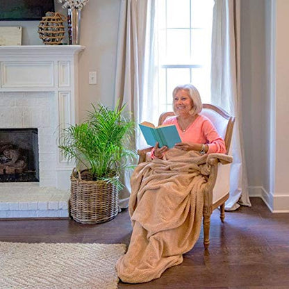 PediPocket Original Patented 50"x70" Cozy Cappuccino Plush Fleece Blanket - color: Cozy Cappuccino