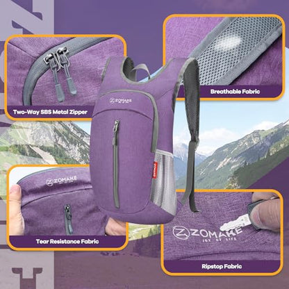 ZOMAKE Lightweight Packable Backpack, 10L Small Foldable Daypack for Hiking - color: Light Purple A1, size: 10L