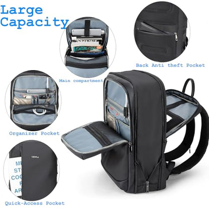 Tzowla Business Commute Laptop Backpack Fit 17.3 Inch Laptop, Waterproof Work Backpacks with USB3.0 Charging Port - color: Black