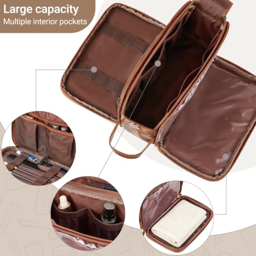 Mkono Men Toiletry Travel Bag PU Leather Hanging Shaving Dopp Kit Organizer