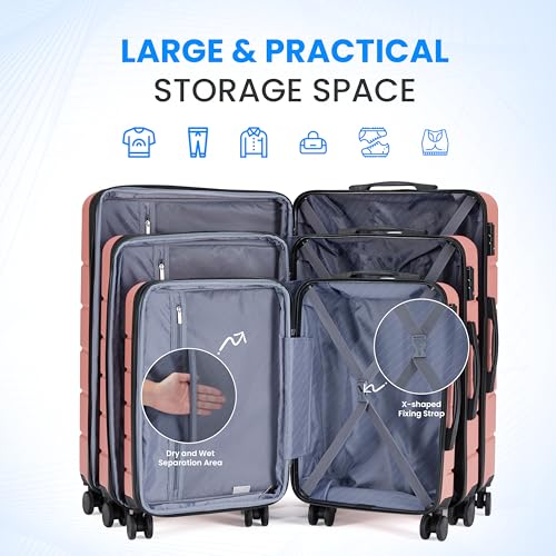 Simple Deluxe 3-Piece Luggage Sets, Suitcase with Double Spinner Wheels & TSA Lock, Hard Shell Suitcase, Expandable Rolling Lightweight Luggage, Pink - color: Pink, size: 3-Piece Set (20/24/28)
