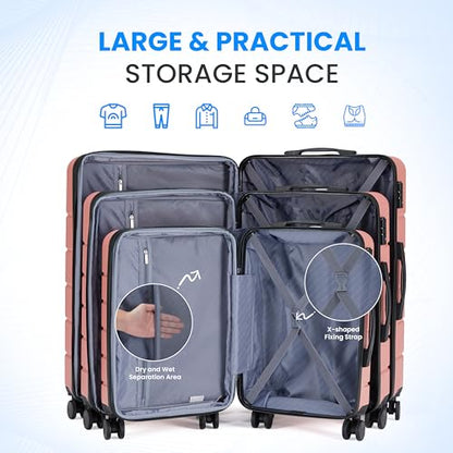 Simple Deluxe 3-Piece Luggage Sets, Suitcase with Double Spinner Wheels & TSA Lock, Hard Shell Suitcase, Expandable Rolling Lightweight Luggage, Pink - color: Pink, size: 3-Piece Set (20/24/28)