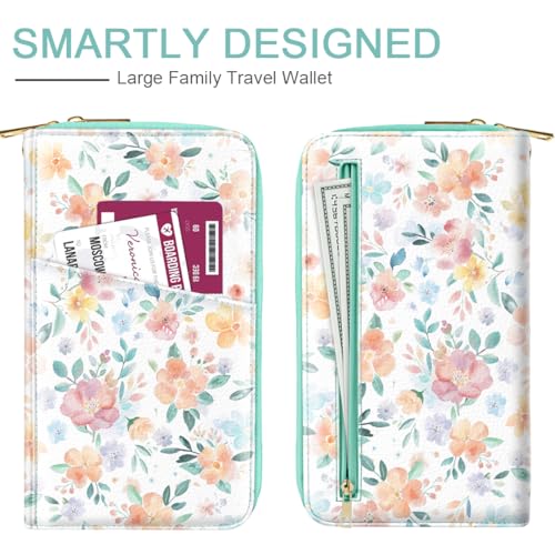 Family Passport Holder Wallet RFID Blocking Document Organizer - color: Watercoler Floral