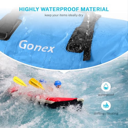 Gonex Waterproof Duffel Bag, 40L/60L/80L Roll-Top Travel Kayaking Dry Bag - color: Light blue, size: 60L