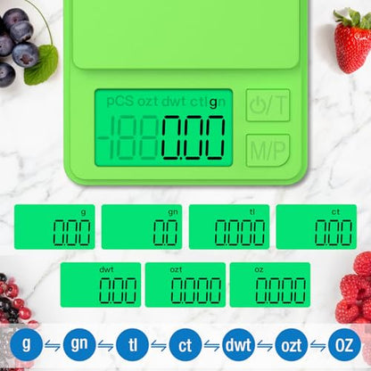 1000g x 0.01g Precision Gram Scale, Diyife Mini Scale with LCD Display - color: Green