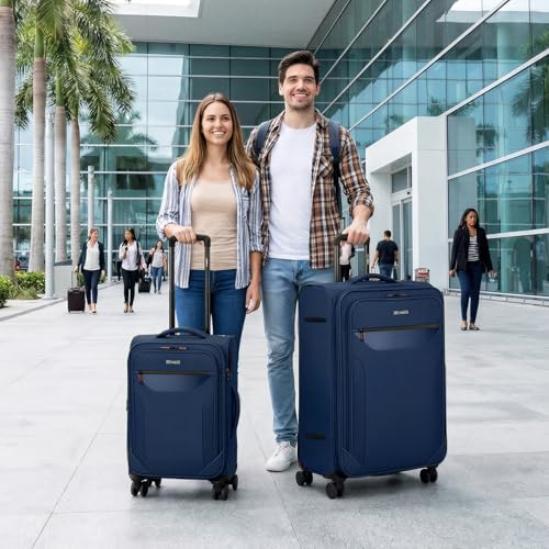 2-Piece Set(22/32in) Upright Spinner Softshell Luggage Sets - color: Navy, size: 2-Piece Set (22 inch/32 inch)