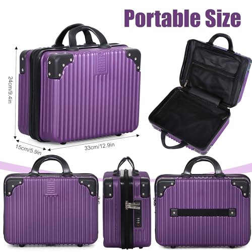 Vanity Case, 14 Inch Hard Shell Makeup Travel Suitcase, Purple - color: Purple