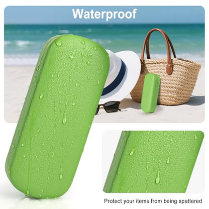 RayLove Glasses Case Hard Shell Eyeglass Case with Cleaning Cloth, PU Leather Protective Eye Glass Cases Fits Most Sunglasses - color: Green Green