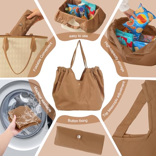 Reusable Grocery Bags,Reusable Shopping Bags,Folding Bags Totes,Stretchable and shrinkable shopping bag for Groceries - color: Khaki