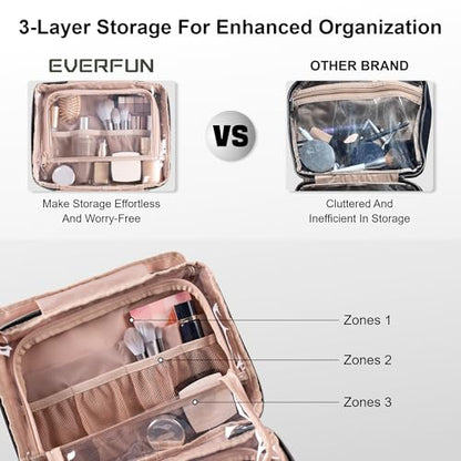 Everfun Hanging Travel Toiletry Bag Women, Leakproof Wet Dry Compartments - color: Black