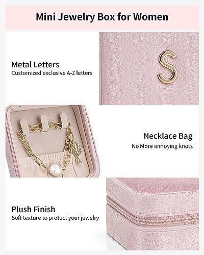 VLANDO Jewelry Travel Case, Letter L Design with 7 Ring Rolls - color: Pink, size: Letter L