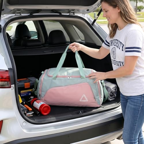 Eslcorri 45L Gym & Travel Duffel Backpack with Shoe & Wet Pocket, GreenPink - color: 45L-GreenPink