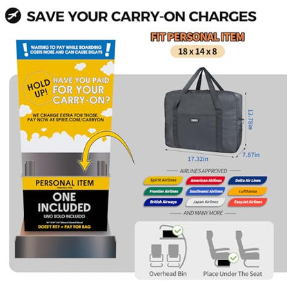 For Frontier Airlines Personal Item Bag 18x14x8 Travel Duffel Bag Carry on - color: Gray (with Shoulder Strap)