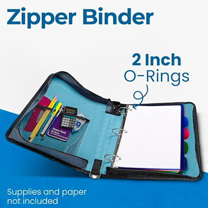Case-it School Zipper Binder | 2-Inch O-Rings | 350-Sheet | D-251 Teal - color: Teal Blue, size: 1 Pack