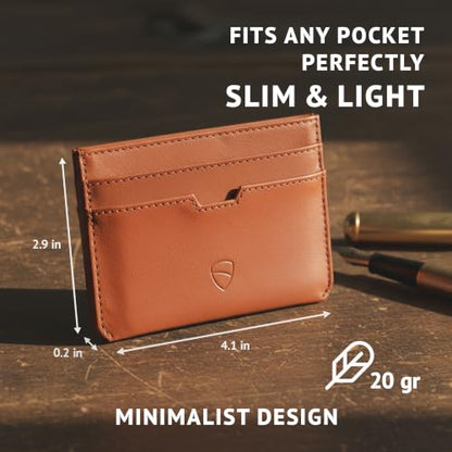 Vaultskin MOORGATE Slim Top-Grain Leather Credit Card Holder, RFID Wallet - color: Chestnut Brown